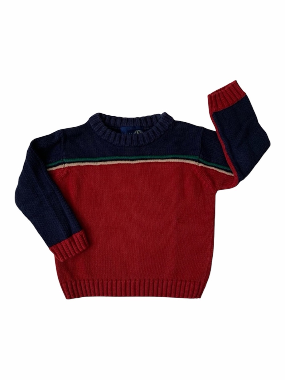 J. Khaki Kids Sweater Boys Size 4 Blue Red Knit Crewneck Pullover Long Sleeves